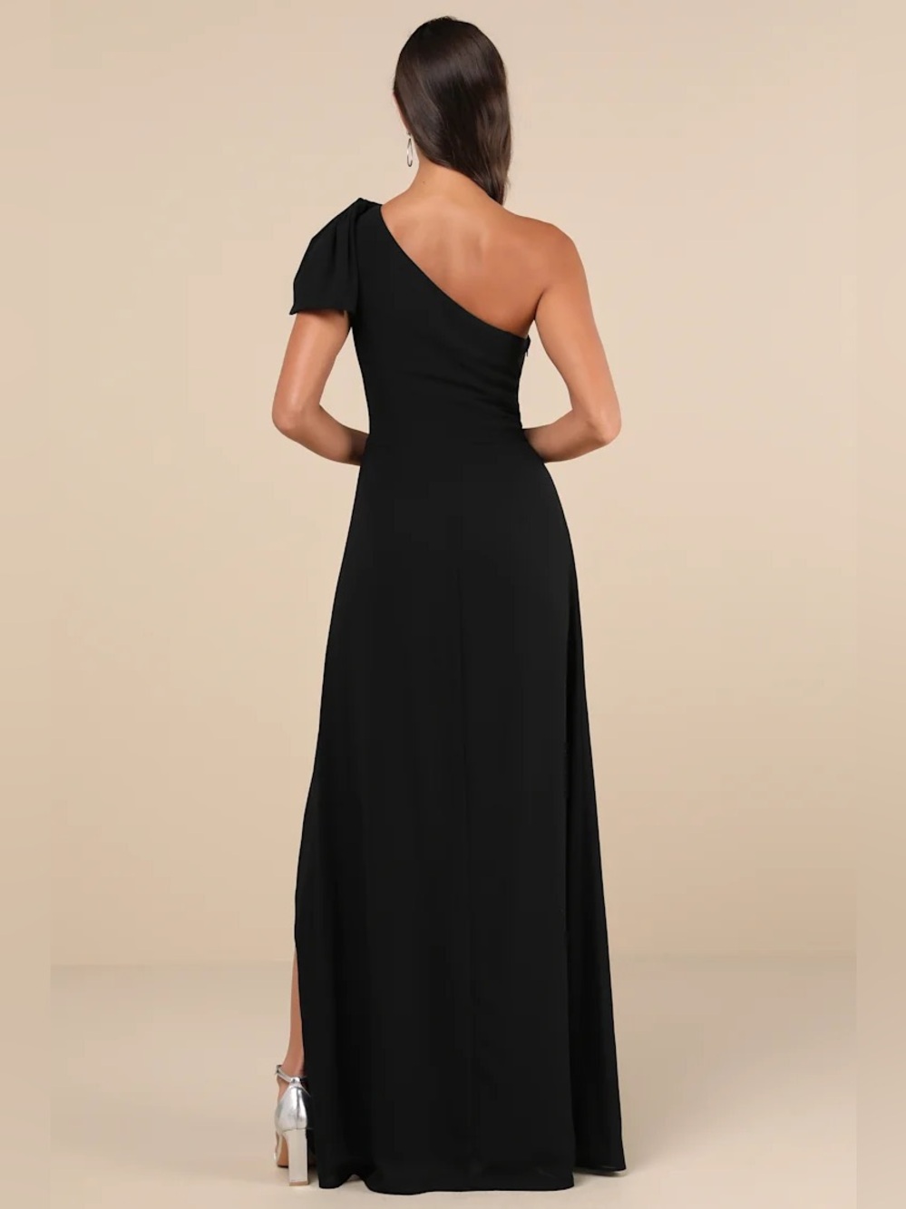 New Lulus Simply Brilliant Black One-Shoulder Bow Maxi Dress Size Medium - Picture 2 of 5